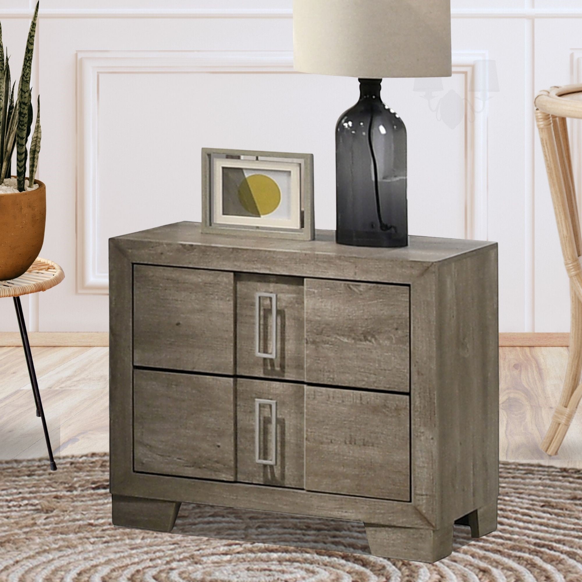 Dawson Light Brown Wood Slim Profile 2 Drawer Nightstand