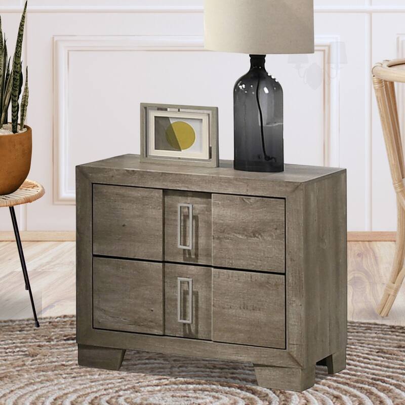 Dawson Light Brown Wood Slim Profile 2 Drawer Nightstand - Light Brown