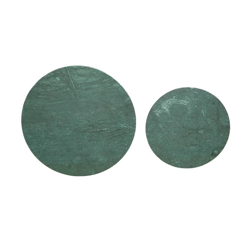 Walker Green Marble and Gold Round Nesting Coffee Table, 32"W x 32"D x 19"H by Sevita - 32"W x 32"D x 19"H