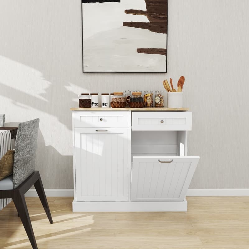 Two Drawers and Two-Compartment Tilt-Out Trash Cabinet Kitchen Trash Cabinet