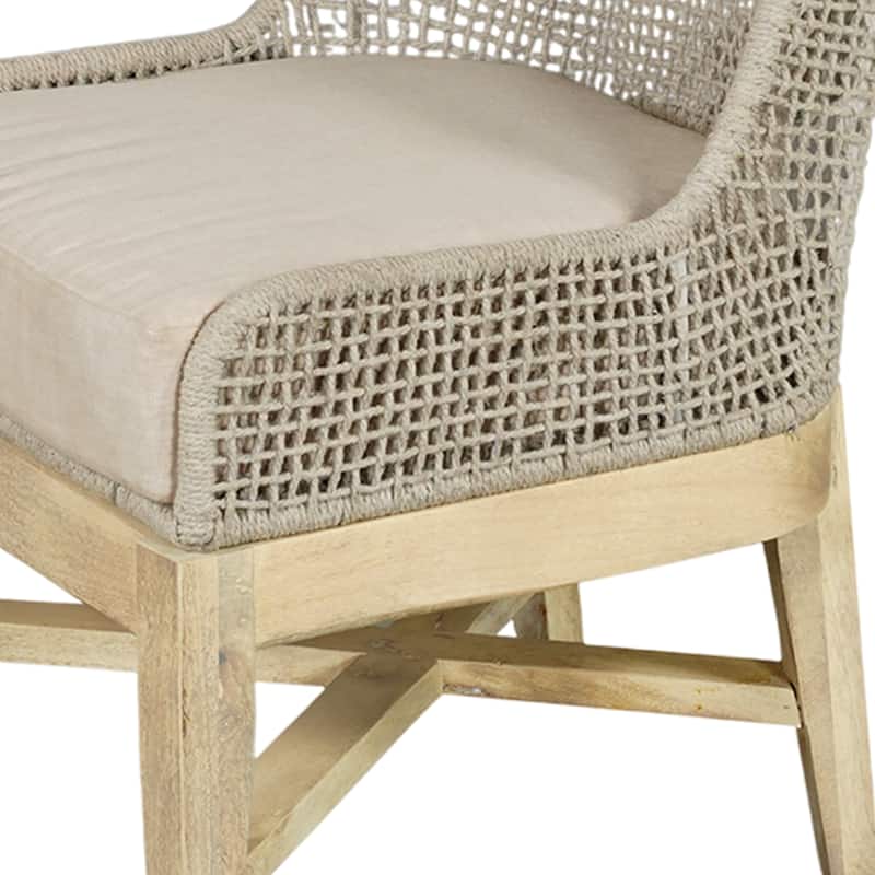 Avira Set of 2 Dining Chairs Handcrafted Mango Wood Cotton Rope Weaving Beige Cushion