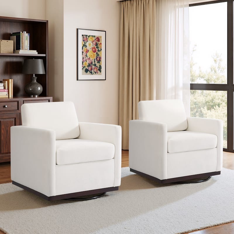 Cozy Swivel Armchair 360°Rotating Base Accent Chair Set of 2