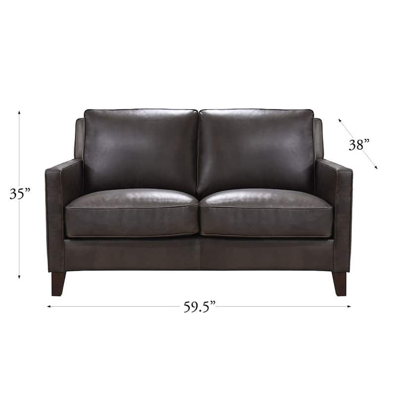 Hydeline Ashby Top Grain Leather Loveseat With Feather, Memory Foam and Springs