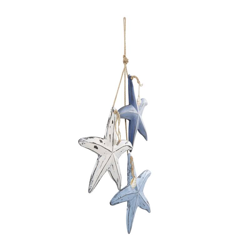 Wooden Starfish Distressed Layered Home Wall Decor with Hanging Rope and Decorative Shell Accents - Blue - Roche River Decor