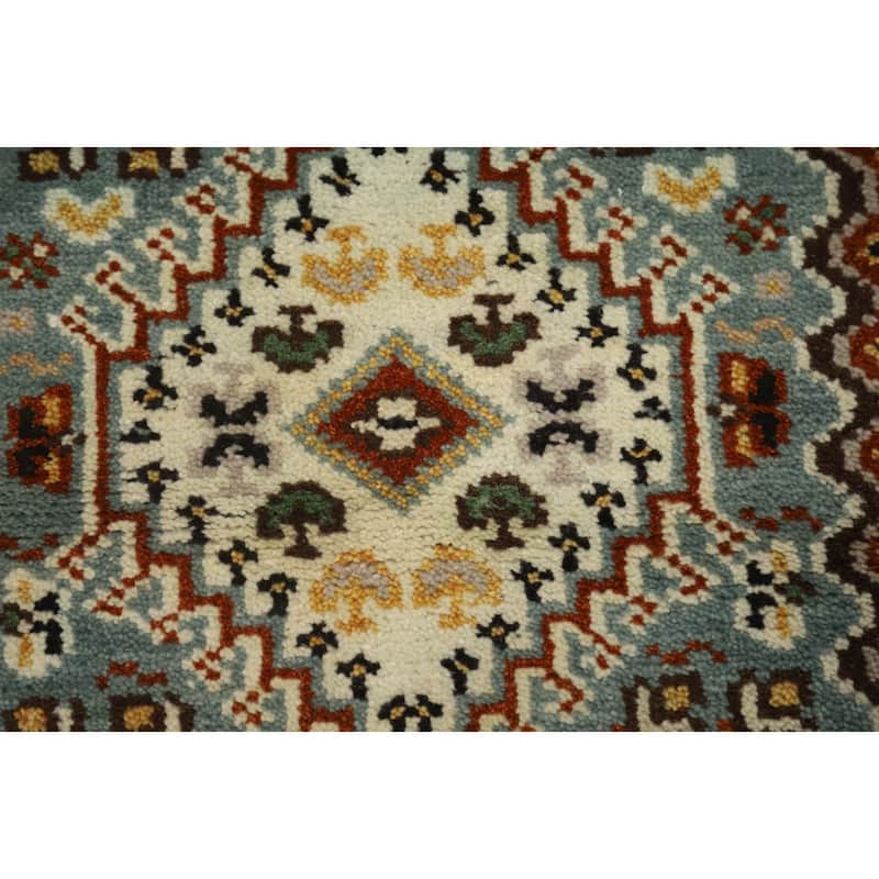 Hand Knotted Oriental 100% Wool Carpet Traditional Geometric Navy Blue & Blues Viss Runner Rug - 8' 0'' X 2' 7''