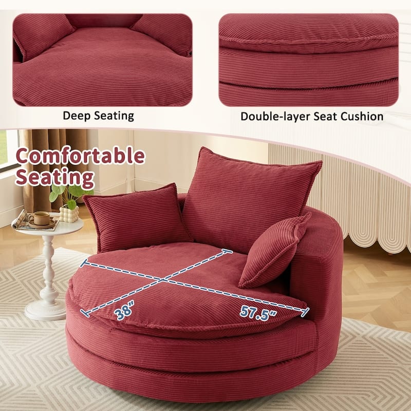 360° Swivel Sofa Chair Accent Barrel Chair with Dual-layer Cushion Design and 3 Removable Pillows
