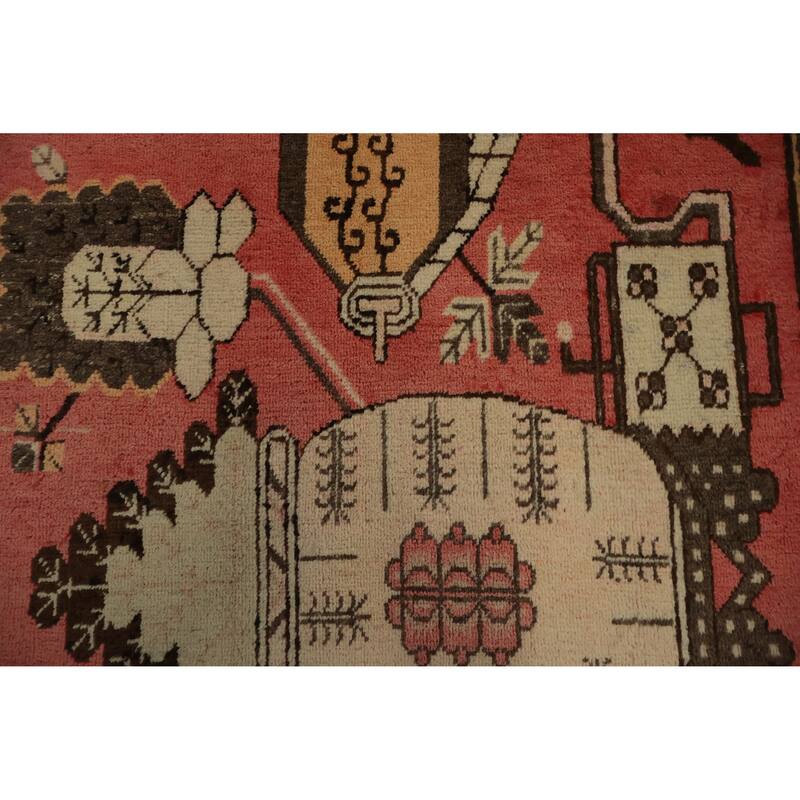 Hand Knotted Oriental 100% Wool Carpet Transitional Geometric Pink Khotan Area Rug - 8' 10'' X 5' 0''