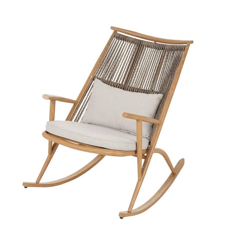 Christopher Knight Home - Calloway Outdoor Faux Rattan Contoured Rocking Chair Set with Lightweight Concrete Side Table