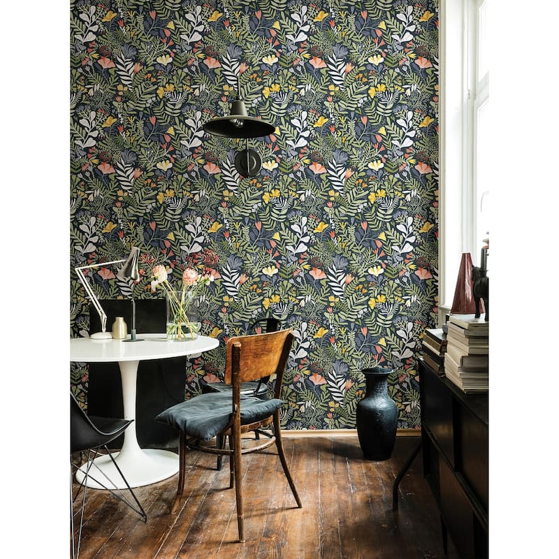 A-Street Prints Brittsommar Navy Blue Woodland Floral Wallpaper