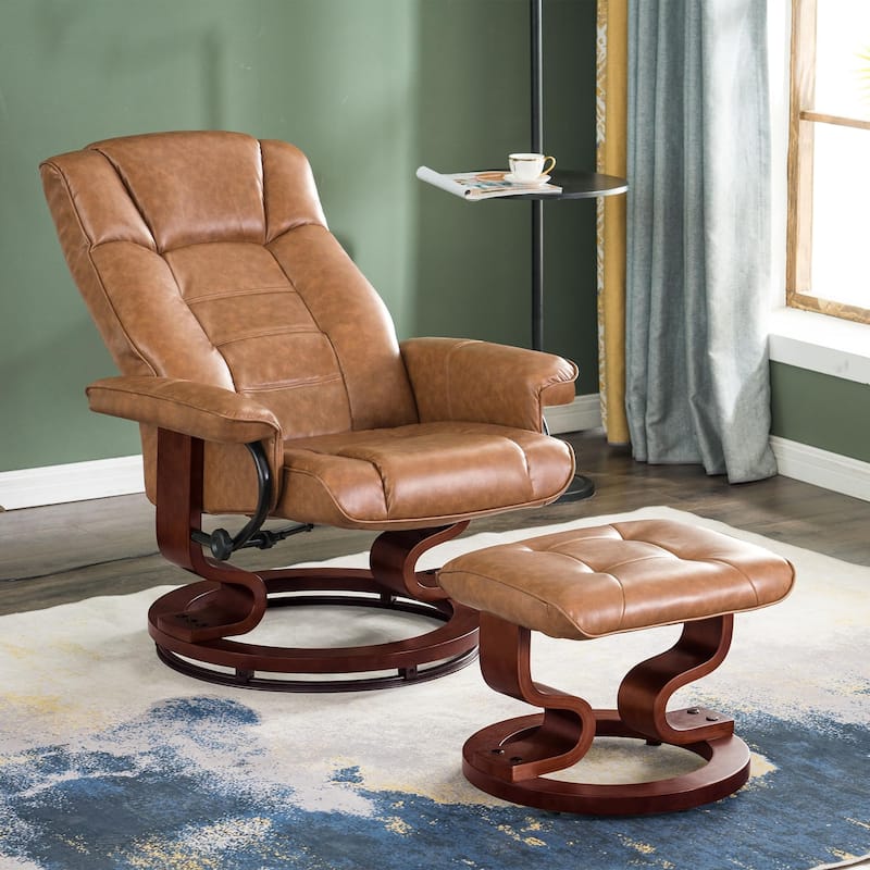 MCombo Swivel Recliner Chair with Wood Base and Ottoman