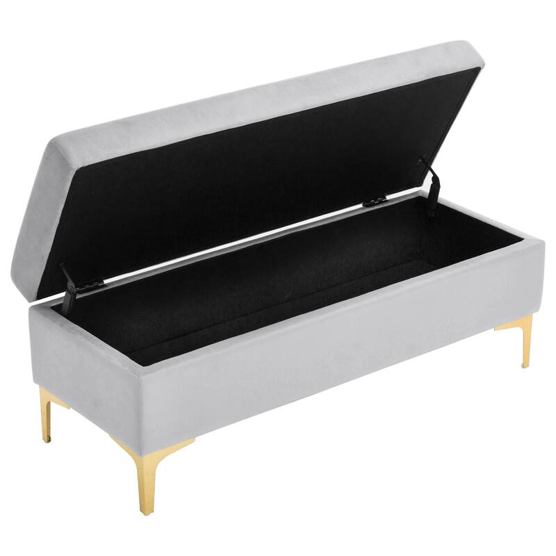 Velvet Rectangular Storage Ottoman Bench Upholstered Foot Stool