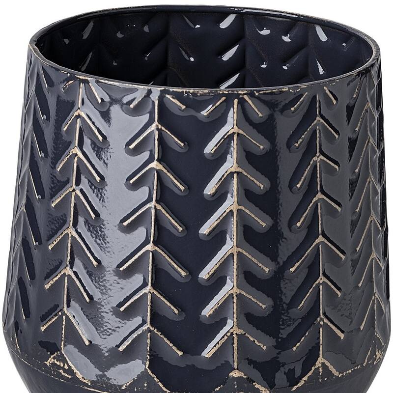 Modern Embossed Metal Vase in Dark Blue for Home Decor and Accents