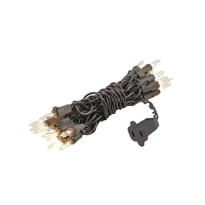 20 Light Clear Christmas Craft Mini Light Set, Brown Wire, 8' Long