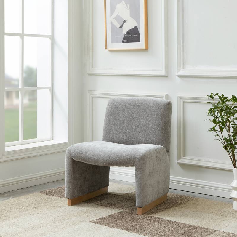 Armless Chair With Wood Legs And Soft Fabric