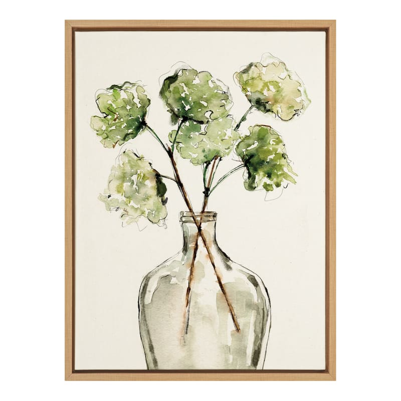 Kate and Laurel Sylvie Greenery Vase Framed Canvas by Sara Berrenson - 18x24 - Plastic - Natural