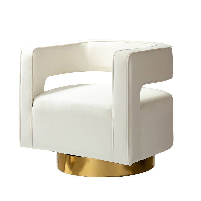 Carisa Modern Upholstered Swivel Open-Back Barrel Chair with Golden Base by HULALA HOME