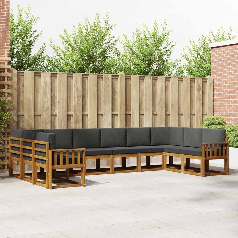 vidaXL Outdoor Sofa Set with Cushion 10 pcs Natural and Anthracite - 142.91 x 73.82 x 28.74 in.