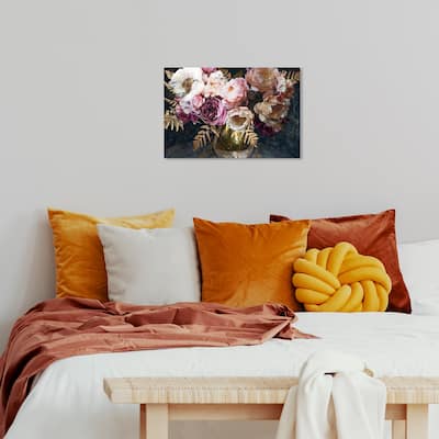 Wynwood Studio Canvas Floral and Botanical Royal Bouquet Purple and Metallic Gold Traditional Wall Art Canvas Print