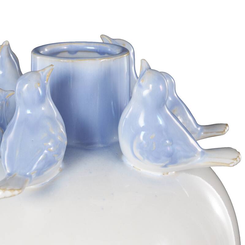White Ceramic Bird Decorative Vase with Blue Accents