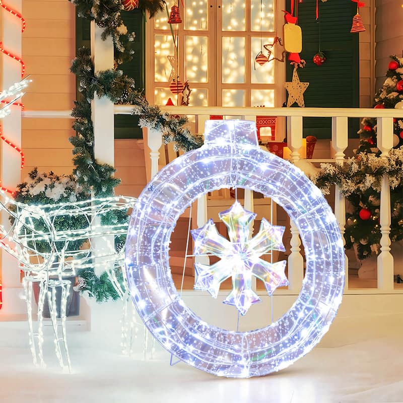 Costway 33" Lighted Ornament Pre-Lit Christmas Wreath with 128 Cold - See Details