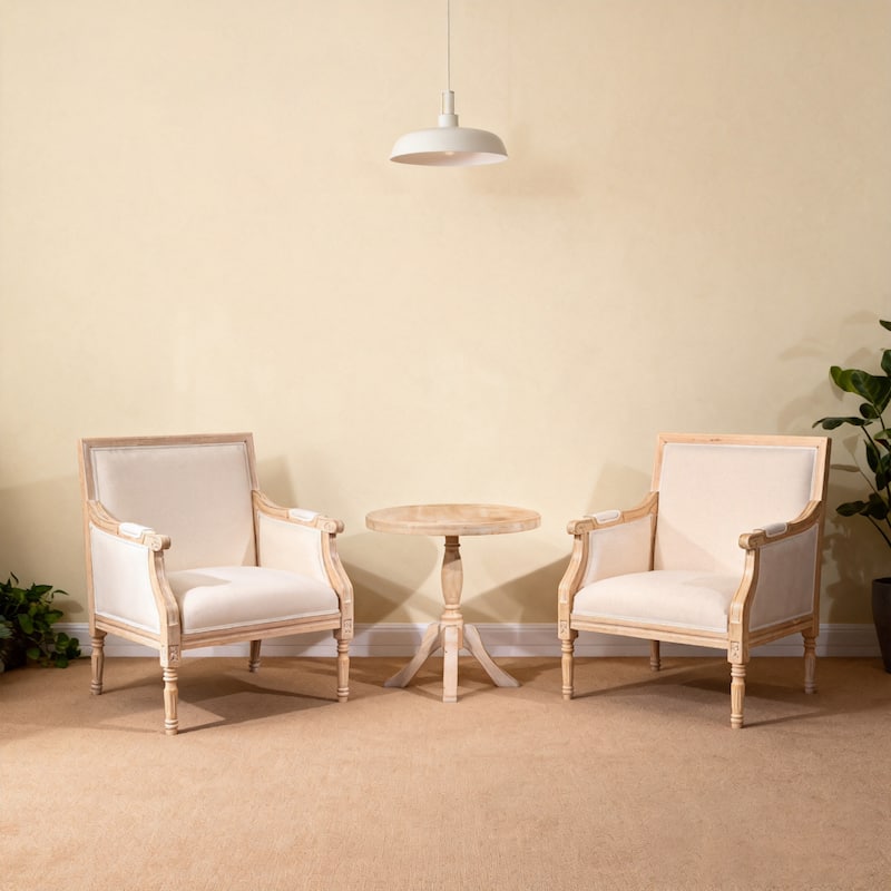GDFStudio - Classic French Traditional Cotton Linen Upholstered Accent Armchair with Padded Backrest & Contoured Armrests