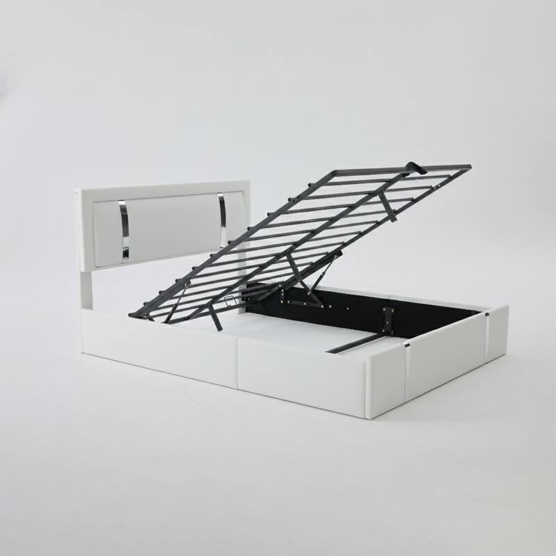 Queen Bed Frame with Adjustable LED Lights Headboard, USB-C Charging Ports, Upholstered Platform Bed, Metal Slats Support