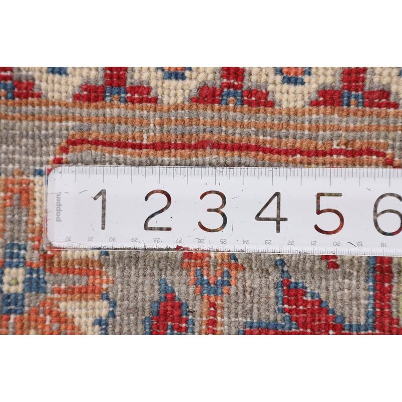Grey Kazak Oriental Area Rug Handmade Geometric Wool Carpet - 5'0" x 6'8"