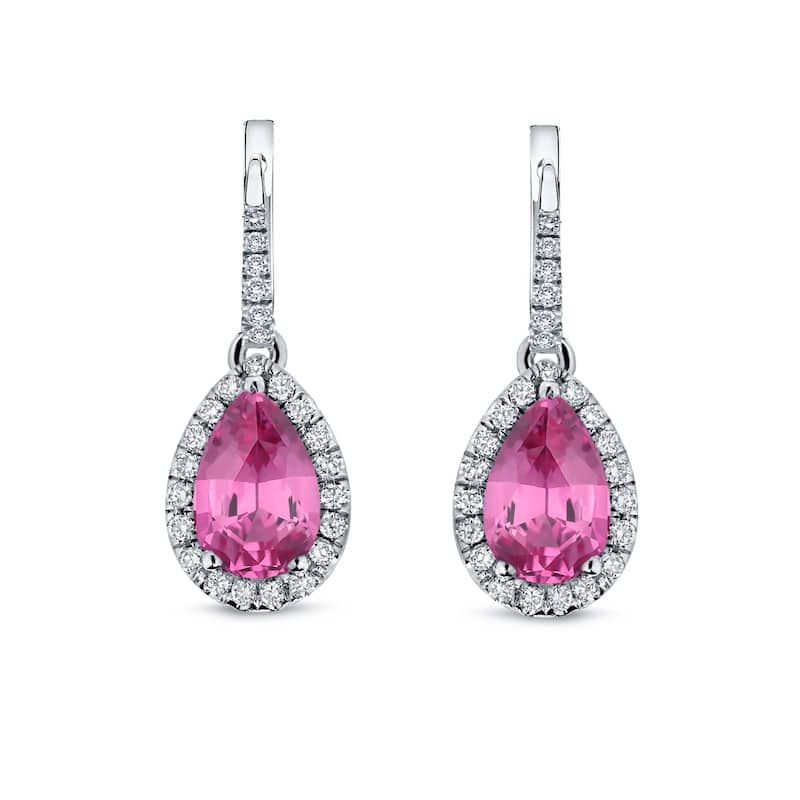 Auriya 14k Gold 2ct Pear-cut Pink Sapphire Halo Diamond Dangle Earrings 2/5ct TDW