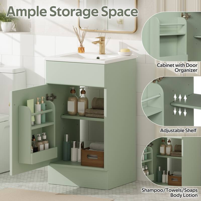 18" Bathroom Vanity with Sink, Vanity Cabinet with Door Shelf and Adjustable Shelf