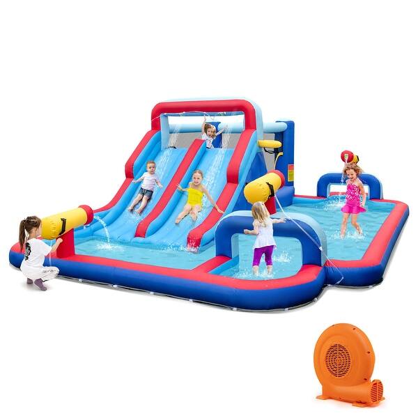 slide 2 of 9, Costway Inflatable Water Slide Park Kids Bounce House Splash Pool with - See Details Blue/Red - See Details - Kids