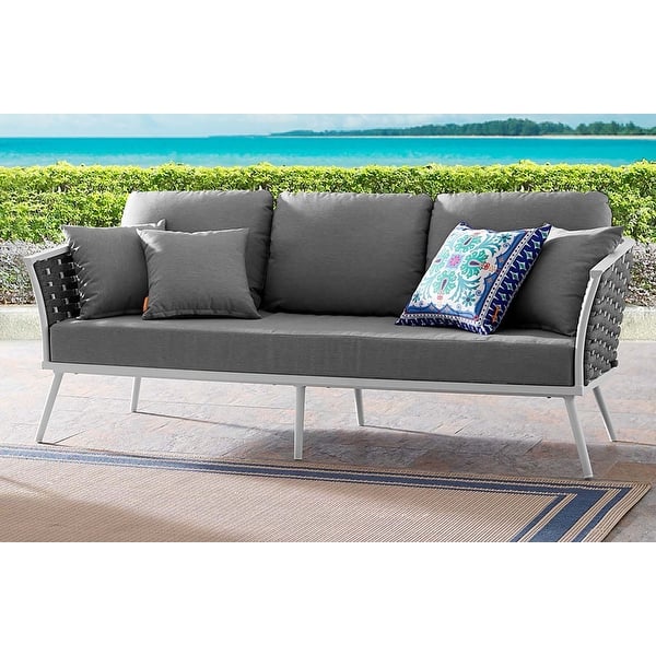 Richmond Modern Grey and White Outdoor Sofa with Grey Cushions Bed
