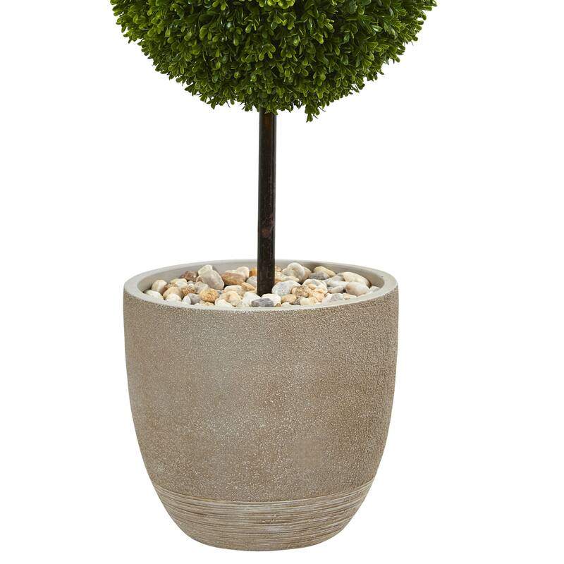 4ft Boxwood Double Ball Topiary Artificial Tree in Oval Planter with UV Resistant Greenery for Indoor or Outdoor Use