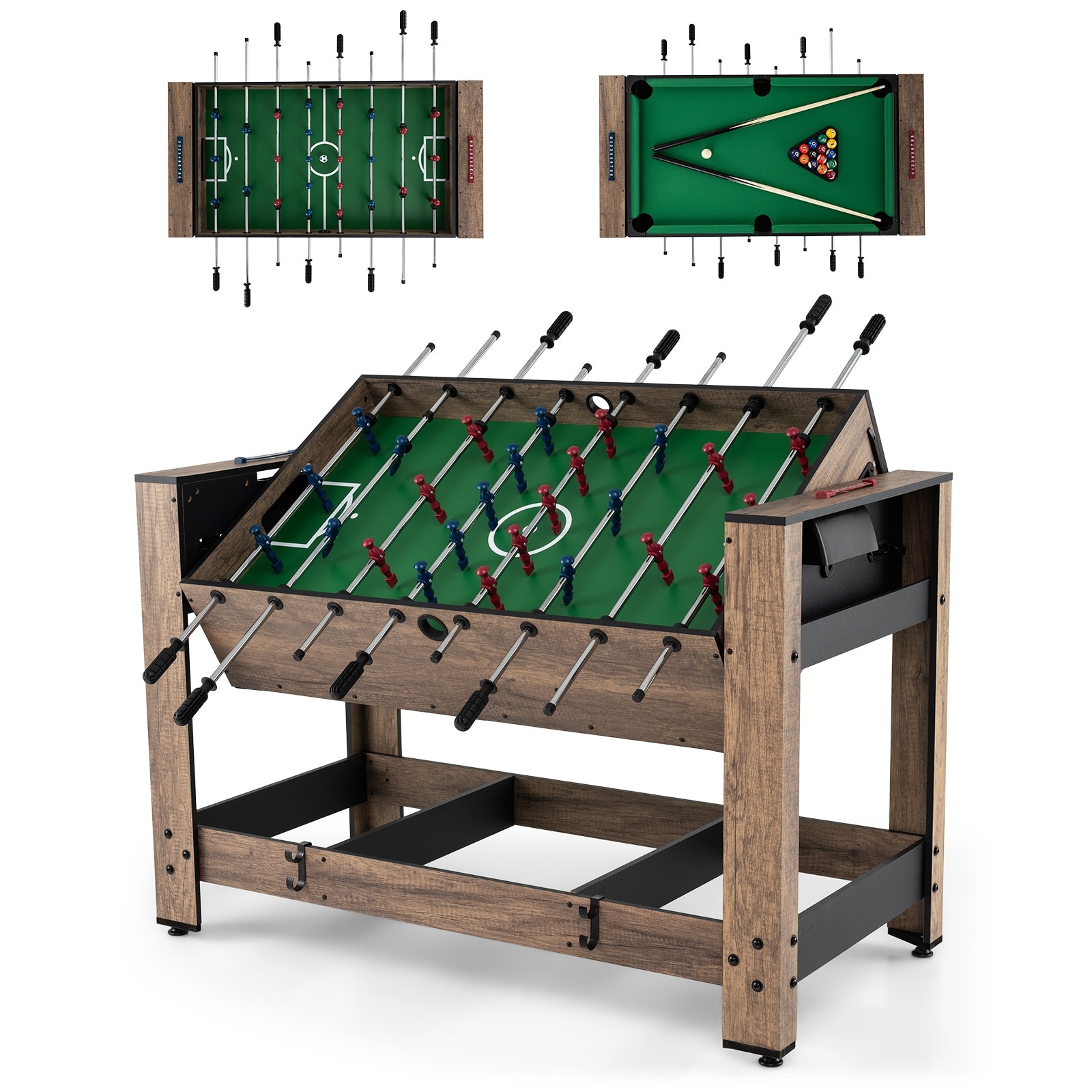 Gymax 2-in-1 48'' Swivel Multi Game Table w/Legs 2 Balls Cue Sticks