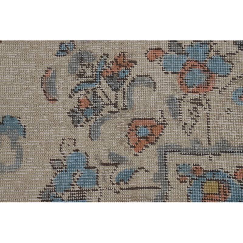 Tabriz Persian Area Rug Beige Floral Handmade Wool Carpet - 7'10"x 11'1"