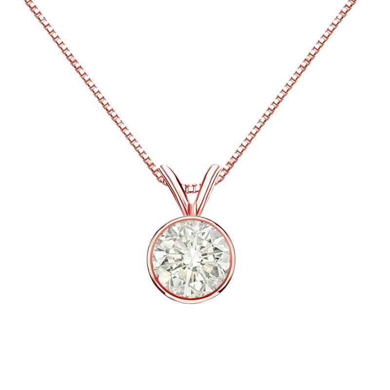 Auriya 3/4ctw Round Solitaire Diamond Necklace 14k Gold Bezel-set (J-K, I1-I2) - Rose