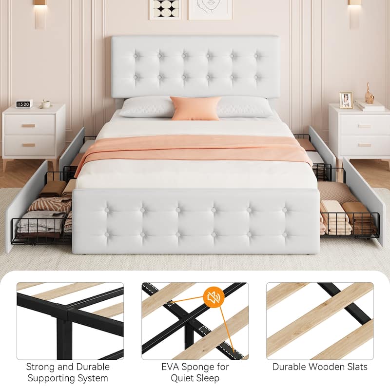 Bed Frame with 4 Storage Drawers and Headboard