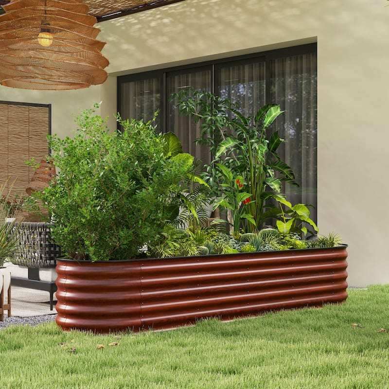 Modular Outdoor Garden Bed Planter with Self-Draining, Safety Edging
