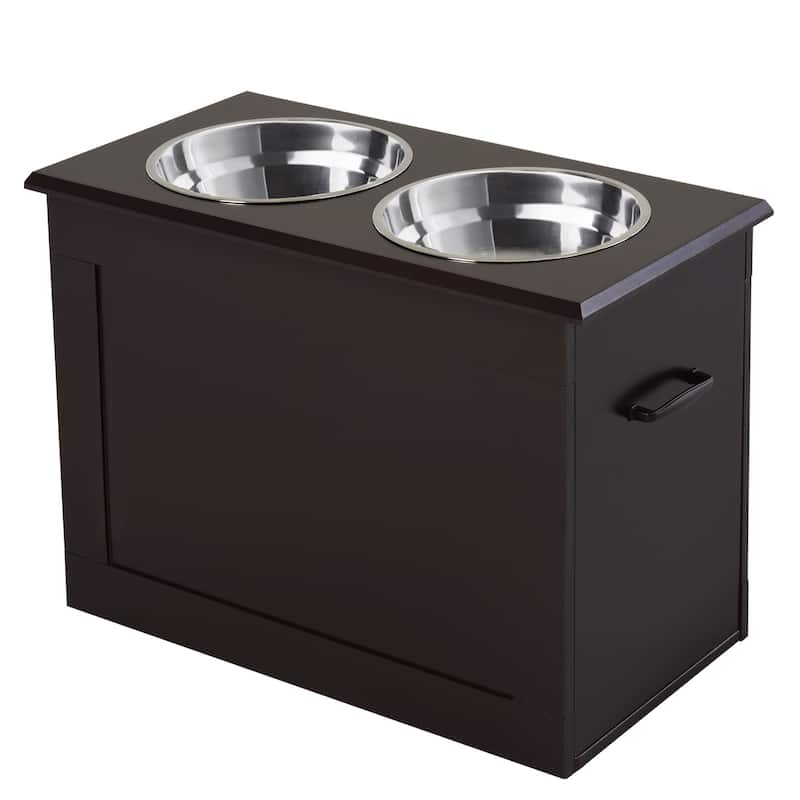 PawHut Dog Feeding Station with 2 Stainless Steel Bowls for Large Dogs - 23.5"L x 11.75"W x 16.25"H