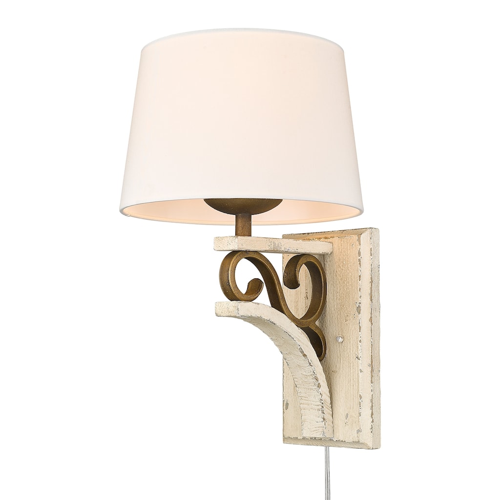 Golden Lighting Solay 1-light Wall Sconce in Burnished Chestnut - Ivory Linen/Burnished Chestnut