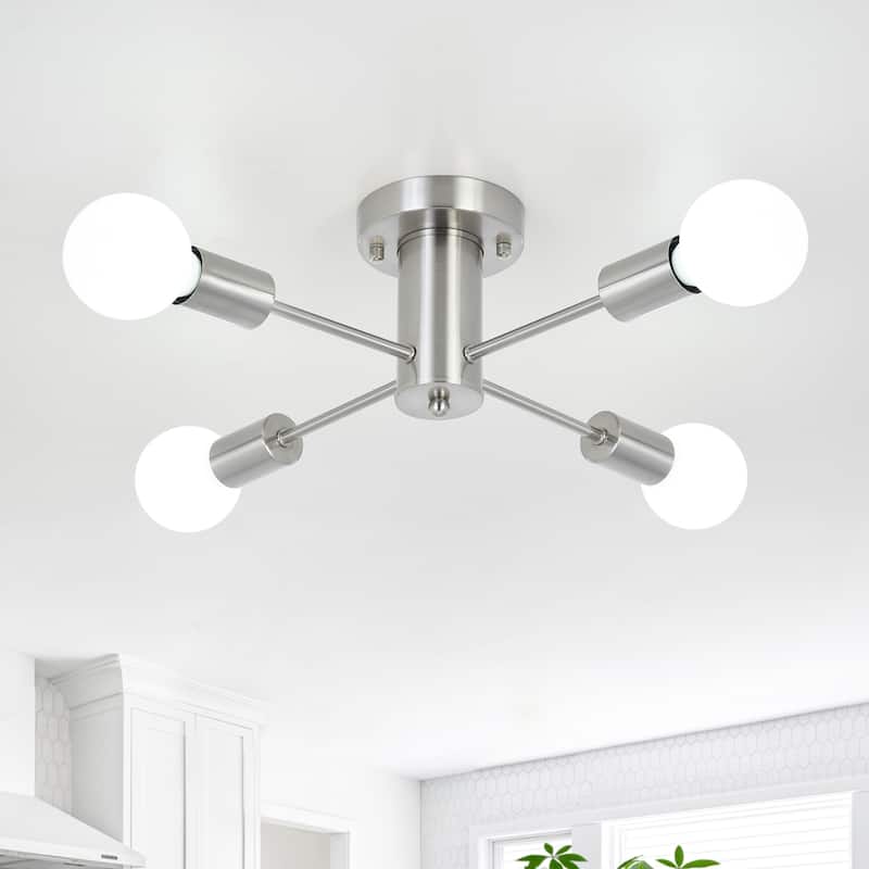 4-Light Industrial Semi Flush Mount Ceiling Light for Kitchen Dining Room Bedroom Study Living Room - N/A - Sand nickel