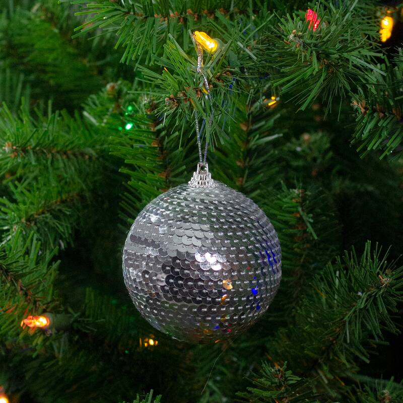 Silver Sequin Shatterproof Ball Christmas Ornament 3"