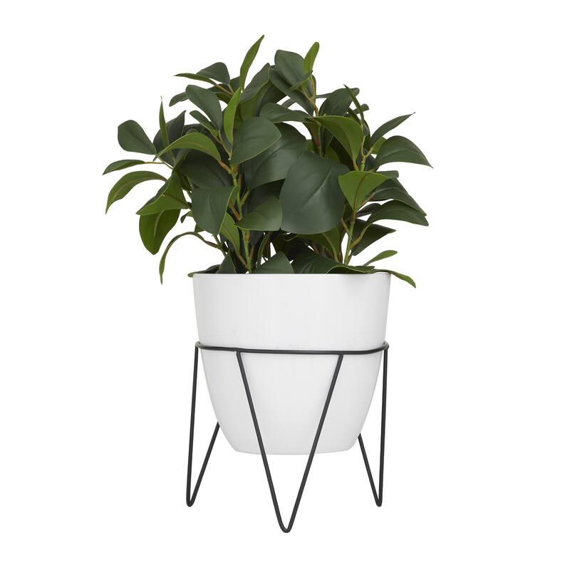 Faux Foliage Eucalyptus Artificial Plant with Realistic Leaves and Metal Stand and White Pot - Green - Roche River Decor