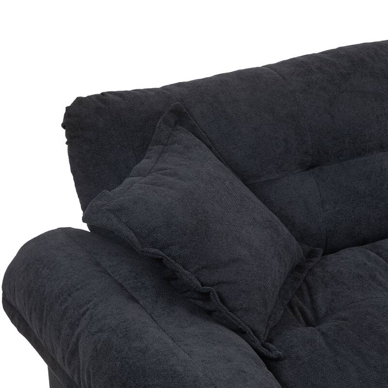 Luxurious 84" Chenille Fabric Recliner Sofa with Memory Foam and 2 Throw Pillows for Small Spaces