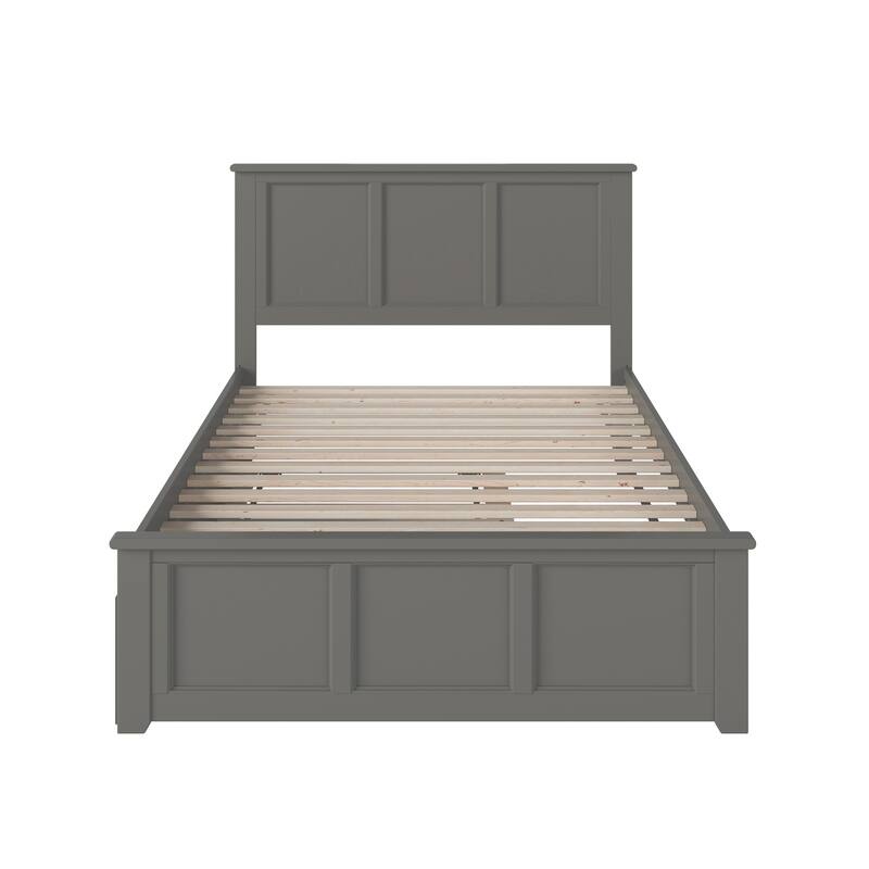 Madison Full Platform Bed with Footboard and Twin Trundle in Grey