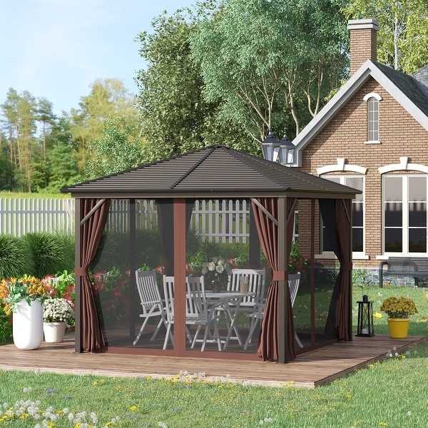 Outsunny Outdoor Hardtop Steel Canopy Gazebo w Aluminum Frame