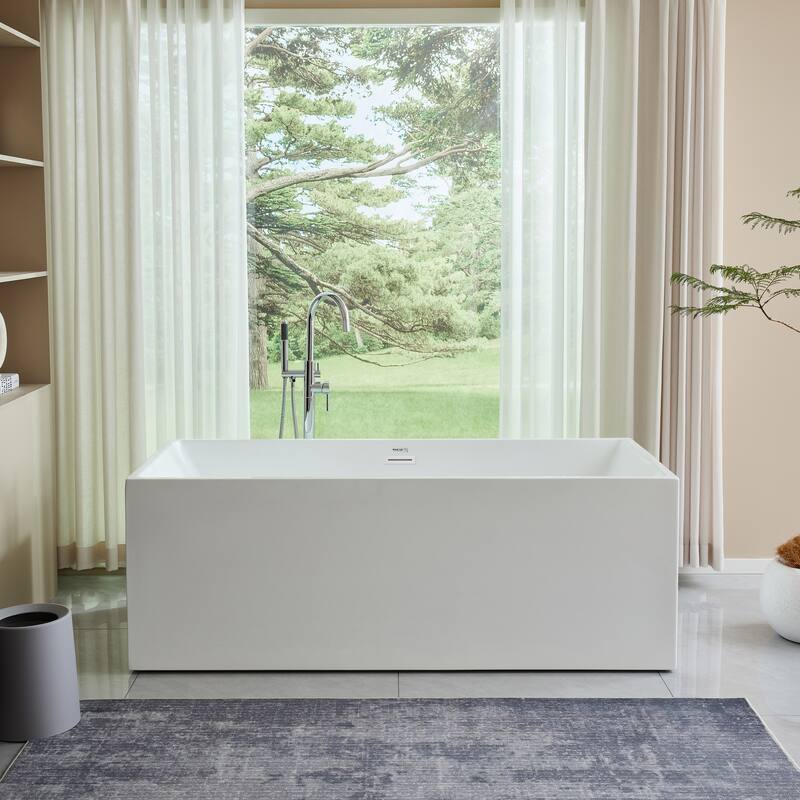 Vanity Art 59" Acrylic Freestanding Soaking Bathtub with Overflow & Pop-up Drain - Pure White