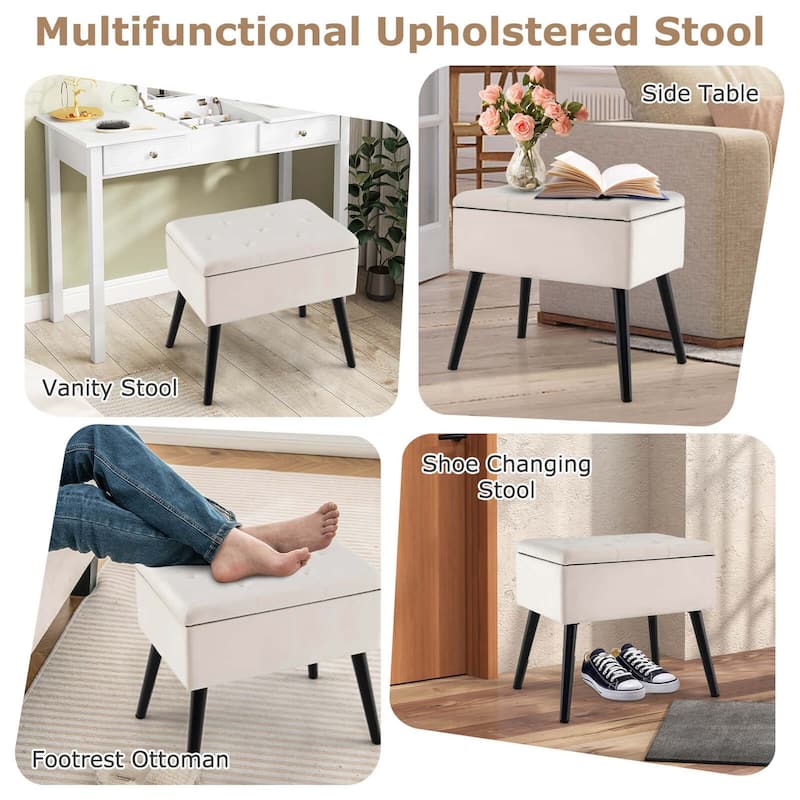 Costway Velvet Vanity Stool Ottoman with Storage Solid Wood Legs - See Details