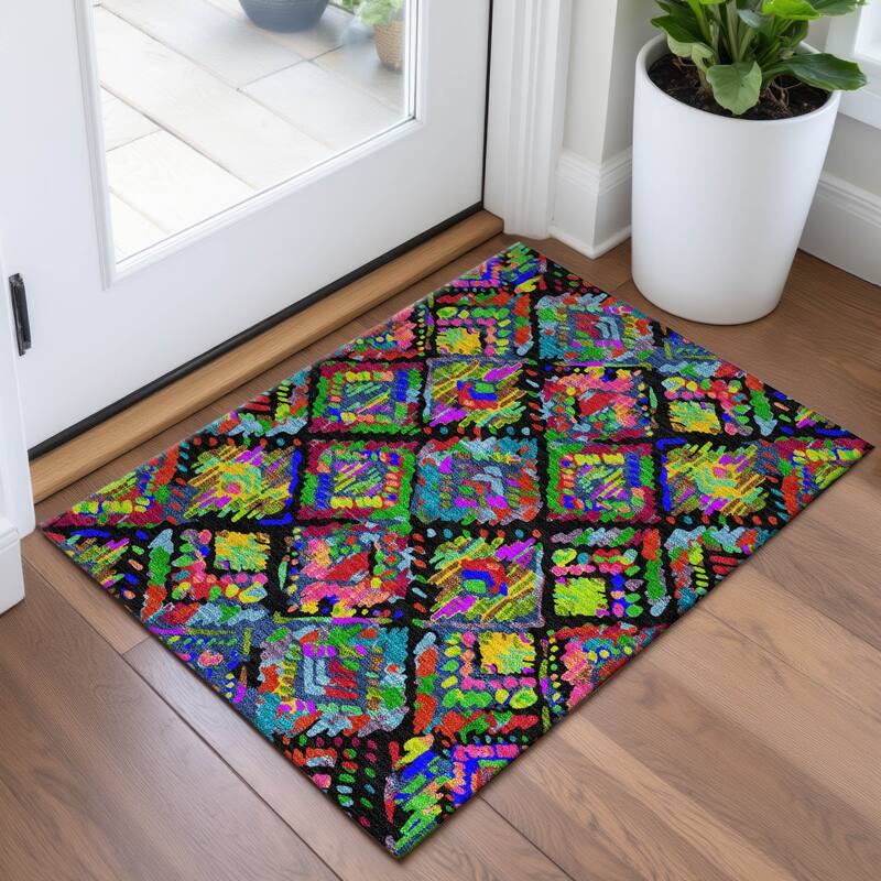Premium Washable Super Soft Boho Moroccan Mayfield Rug - Black - 1'8" x 2'6"