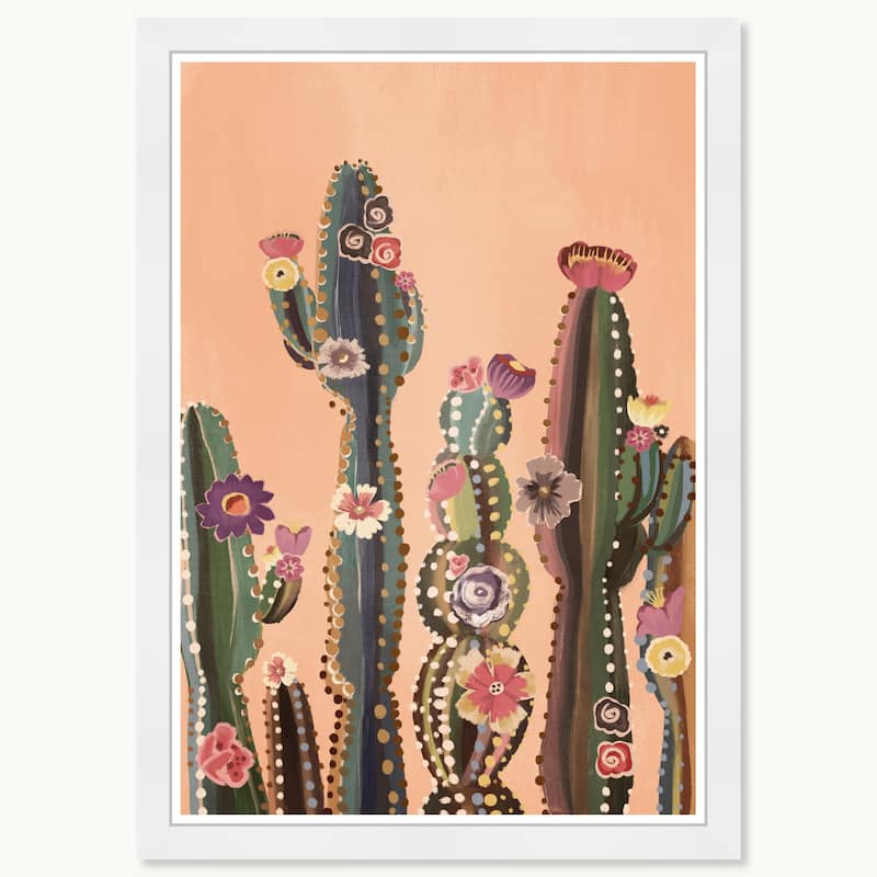 Wynwood Studio Cactus Flora Framed Trendy Maximalist Decor 1 Piece Canvas Wall Art - 15 x 21 - White