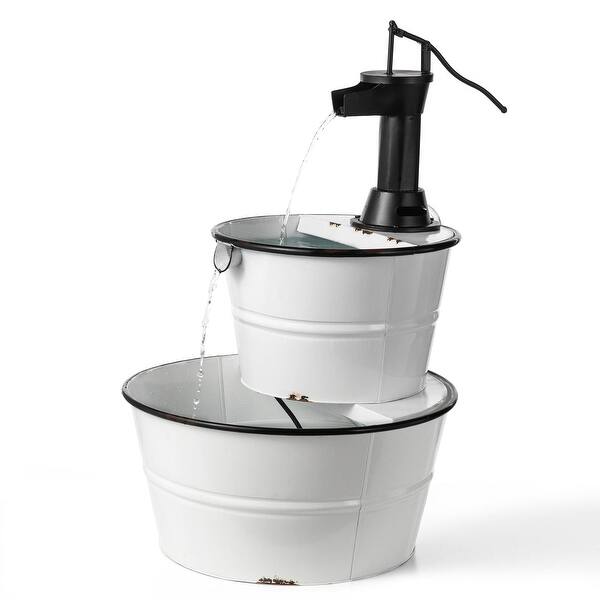 slide 6 of 15, Glitzhome 32-inch Farmhouse Rustic Two Tier Metal Enamel Fountain White
